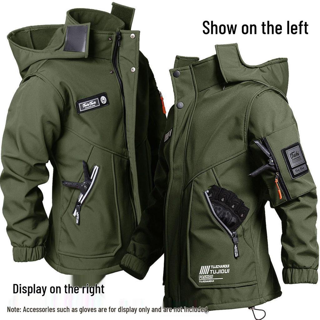 Herr 2024 Grön Taktisk Softshelljacka - Vinter Slitstark Militär Arbetskläder Set