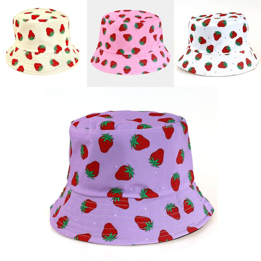 Sided Double Summer Strawberry Printed Fisherman Hat Outdoor Beach Sunshade Cap