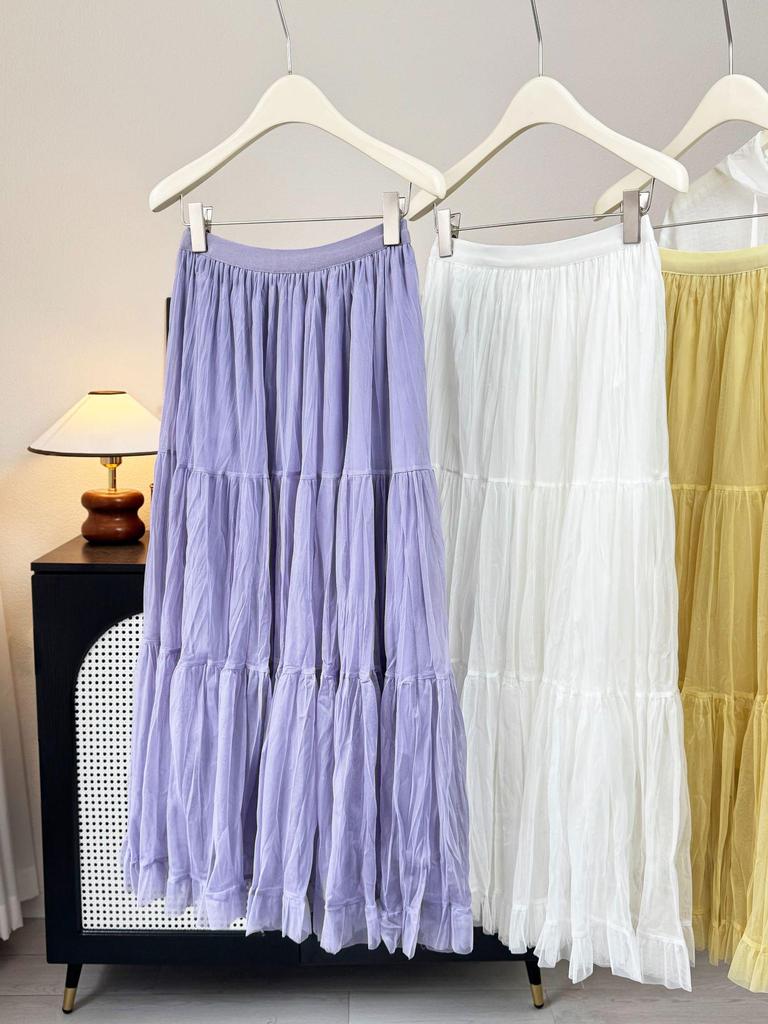 Women’s French-Style High Waist A-Line Mesh Skirt | 2026 Fairy Pleated Loose Hem