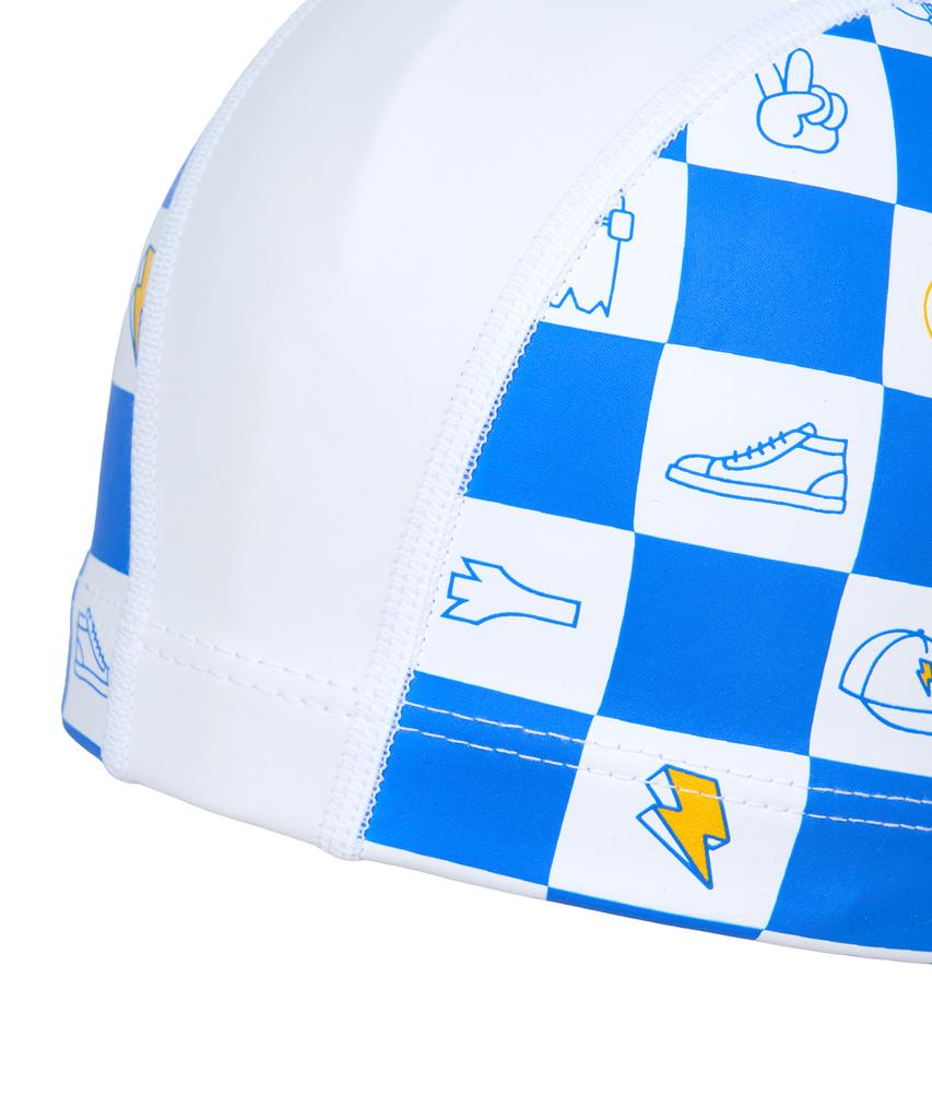Lenomasuyeongbog Supplies Kids' Checkerboard Icon Pu Swim Cap White Ro-Rc2F755-Wh