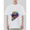 Farbenfroher Schädel mit Hut Grafik T-Shirt Schwarz Psychedelisches Kunstdesign für Freizeitkleidung Streetwear Fashion Statement Herren Damen Unisex Top