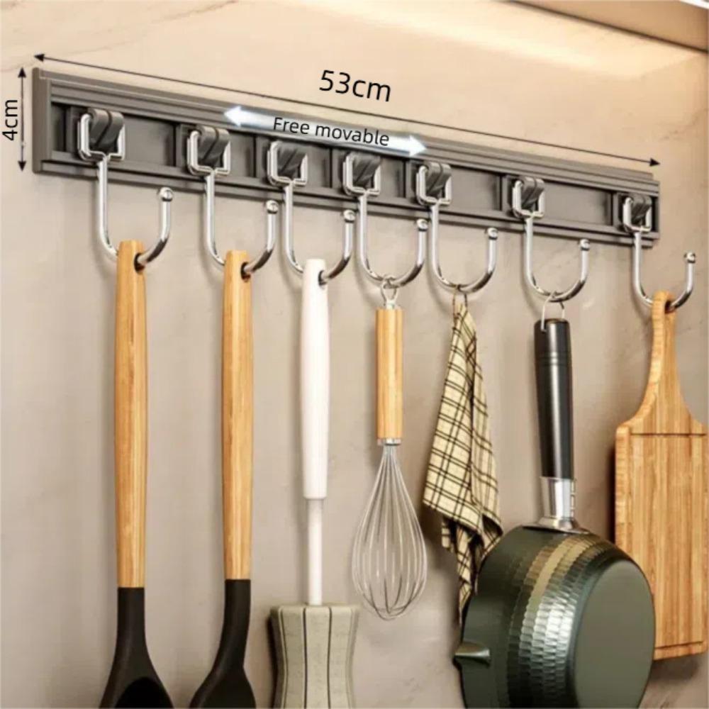 

Передвижная кухонная полка для хранения Алюминиевый сплав Настенный держатель Новая полка с крючками Держатель Кухонная утварь grey-7 hooks