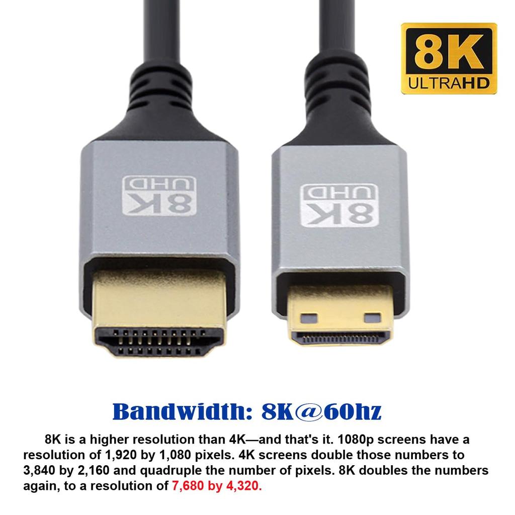Xiwai Mini HDMI HDTV Hyper Slim HDMI Cord 8K 4K To for Cameras and HDTVs Ultra-Thin 2.1 Cable, 0.5 Meter, 2.0, Type-A Type-C