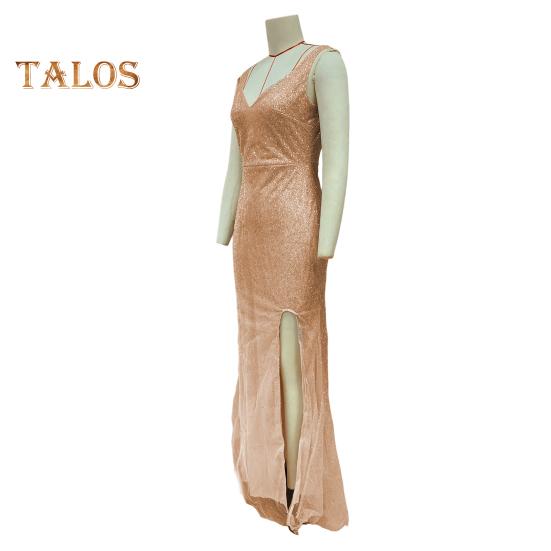 Vestido de noche para mujer, escote en V profundo, dobladillo dividido, lentejuelas, dobladillo ajustado de cola de pez, cierre de cremallera en la espalda, sin mangas, vestido de fiesta de cóctel, largo hasta el suelo, vestido de baile