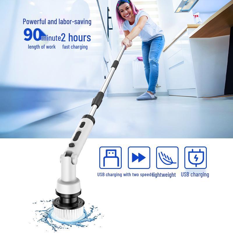 Foldable Wireless Electric Cleaning Brush - Handheld, Long-Handle, Rotating for Kitchen & Bathroom Use