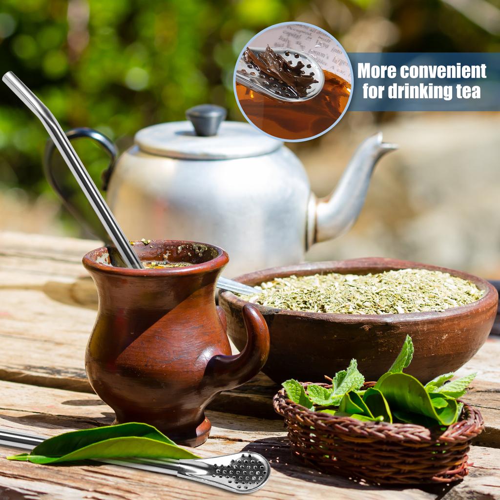 10Pcs Straws Spoon 7.2 Inch Stainless Steel Yerba Mate Tea Drinking Straws Multifunctional Reusable Straw Stirring Spoon Straw