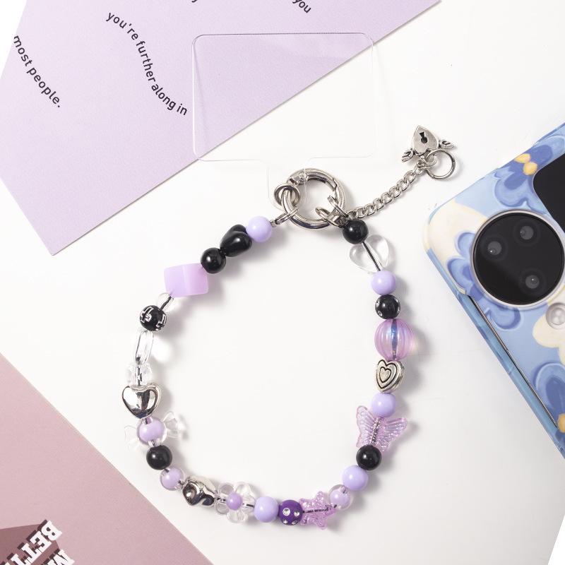 Handmade Douyin-Style Beaded Phone Chain with Bear & Butterfly Pendant.