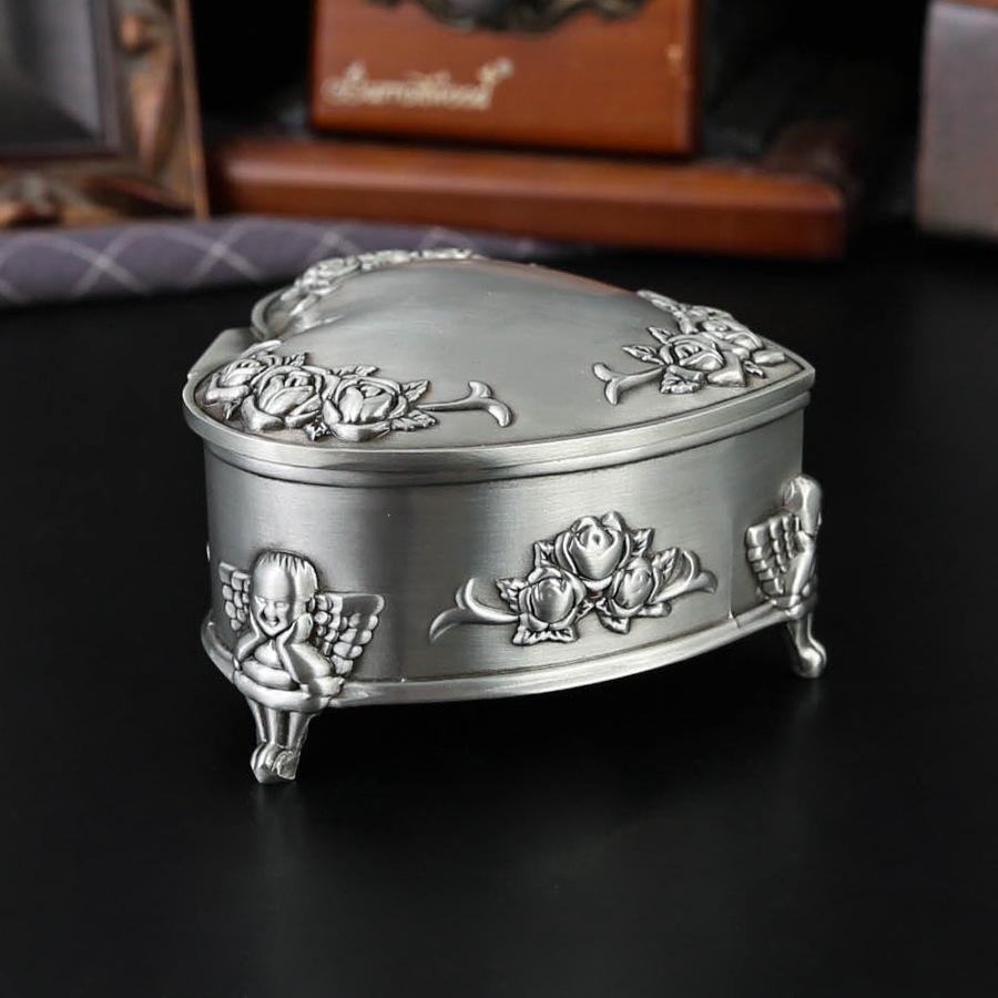 Europeisk stil antik plåthjärta formad rosblomma smyckeskrin prinsessans smyckeskrin guld och silver smycken smyckeslock dammtätt smyckeskrin