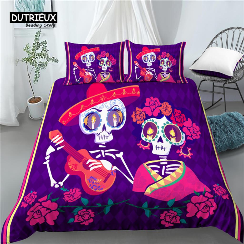 Home Living Luxury 3D Sugar Skull Print 2/3Pcs Comfortable Duvet Cover PillowCase Bedding Sets EU/US/AU Size