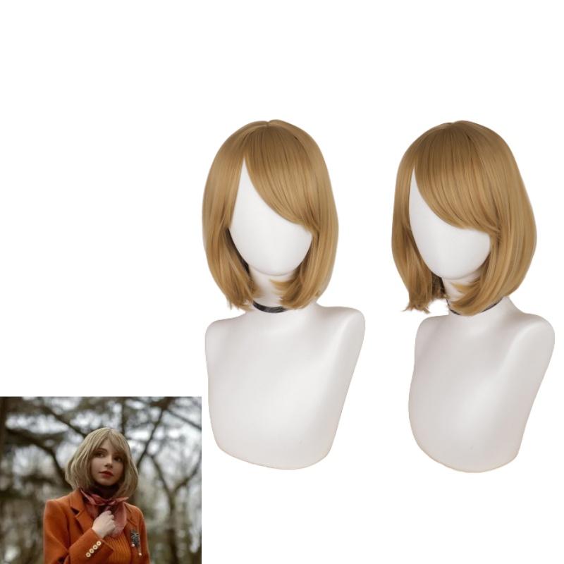 Biohazard 4 Remake Ashley Graham Wig Short Brown Pear Blossom Style Cosplay Hairpiece