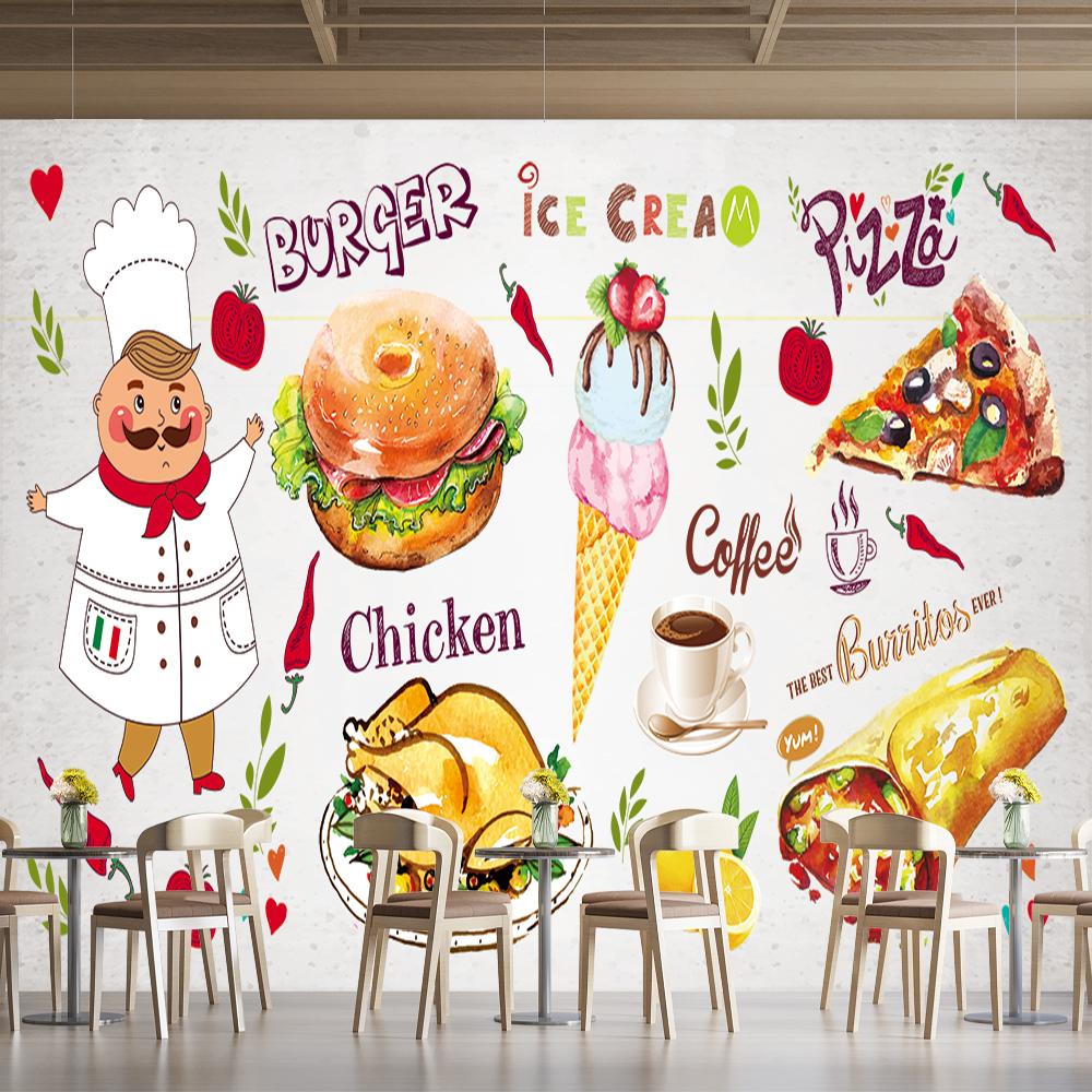 Burgers Wallpaper Restaurant Pizza Wall Mural Western Fast Food Snack Bar Hamburger Pizza Wall Paper