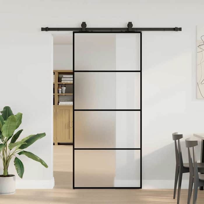 VidaXL Porte coulissante kit de quincaillerie noir 90x205 cm verre ESG, porte intérieure, porte de grange intérieure, porte 3375799