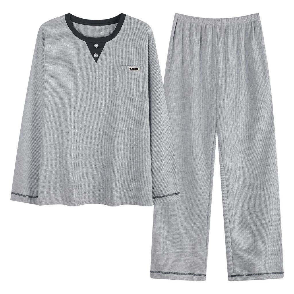 Pajamas Men'S Spring And Autumn Waffle Cotton Long Sleeve Autumn Cotton Large Size Casual Loungewear Set