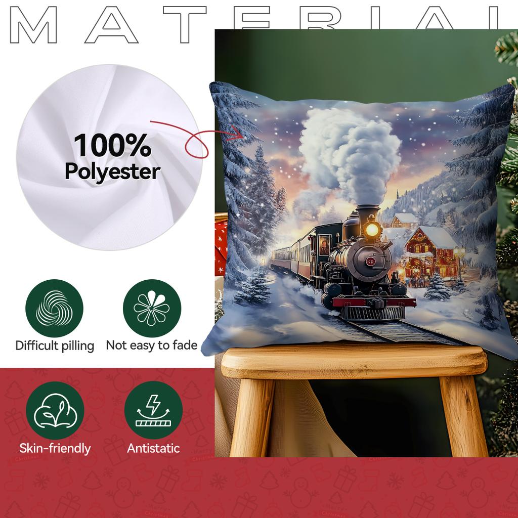 Christmas Village Train Pillowcase Printed Polyester 40/45/50Cm Throw Pillowcover Decorative Sofa Cushion Pillowslip Home Decor