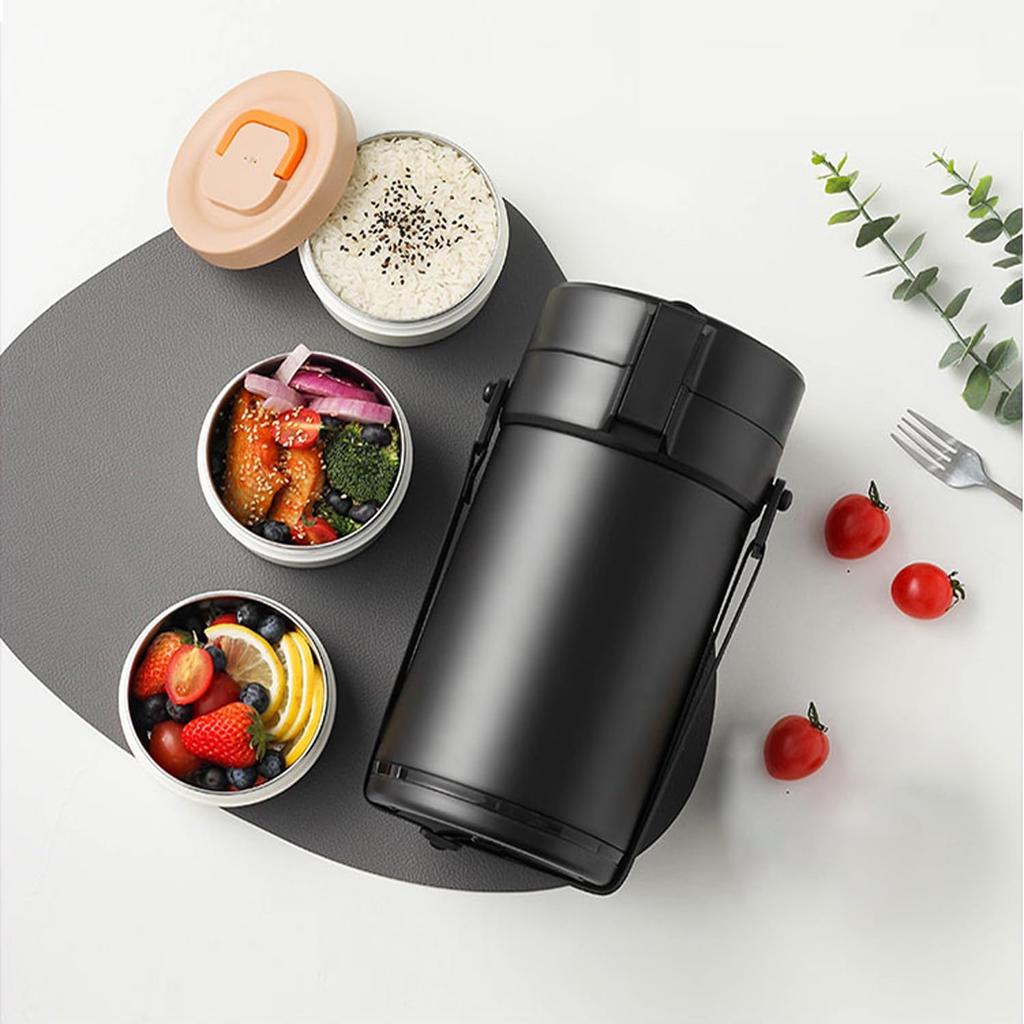 82oz Adults Thermo Food Jar For Hot Food 3 Tier Bento/Food Wide Mouth Insulated Stackable Food Containers Hot Cold lunch box for Work Office Outdoors