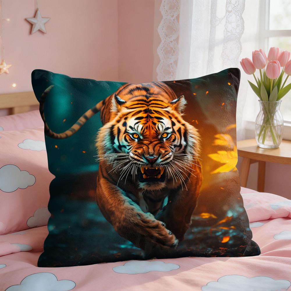 Tiger Animal Print Pattern Cushion Cover Square Short Plush Pillow Case Living Room Sofa Home Decor Funda X