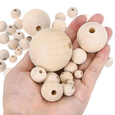 Holzperlen Unbehandelte Holz Naturperlen Runde Holz Distanzperlen für Armbänder Haarschmuckherstellung DIY Basteln Girlande Makramee