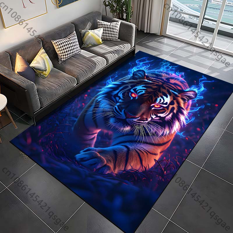 1PC Tiger, blue flames, fantasy Print Carpet Rug for Living Room Bedroom Sofa Doormat Home Decor Non-slip Floor Mat 40x60cm