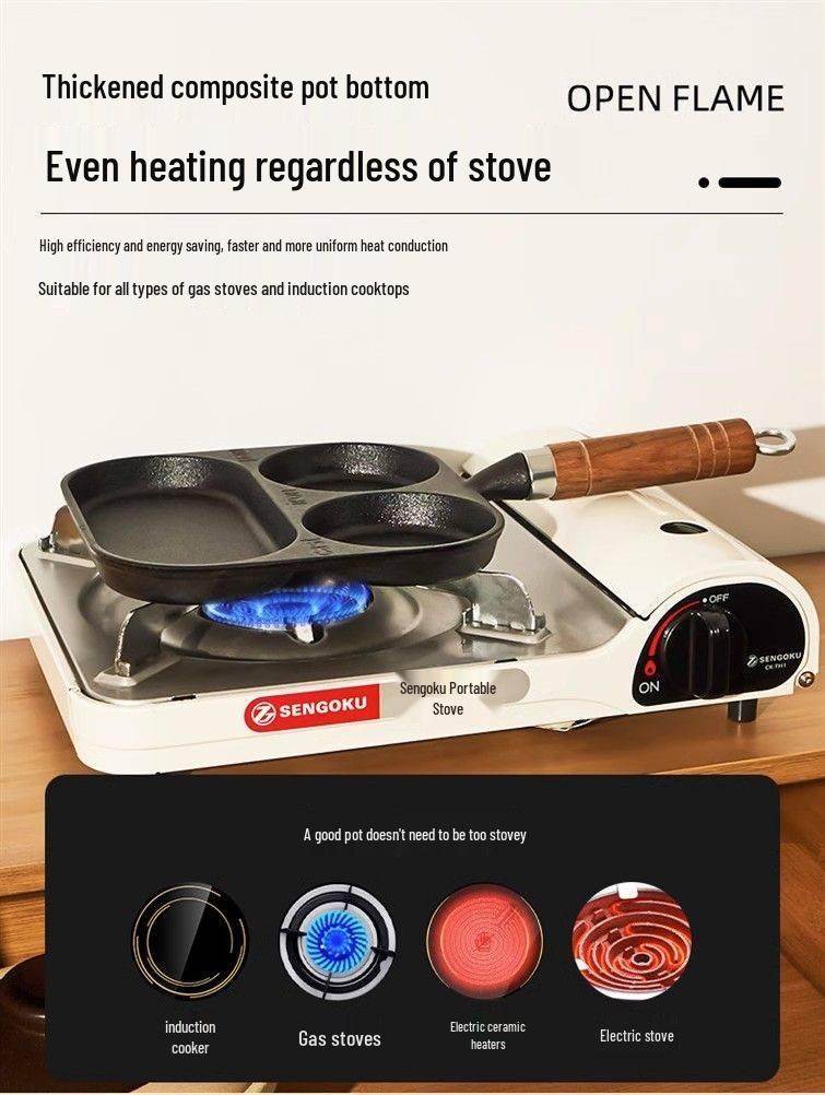 Cast Iron Non-stick Breakfast Pan: 3-in-1 Omelet, Burger Mold, Egg & Dumpling Maker