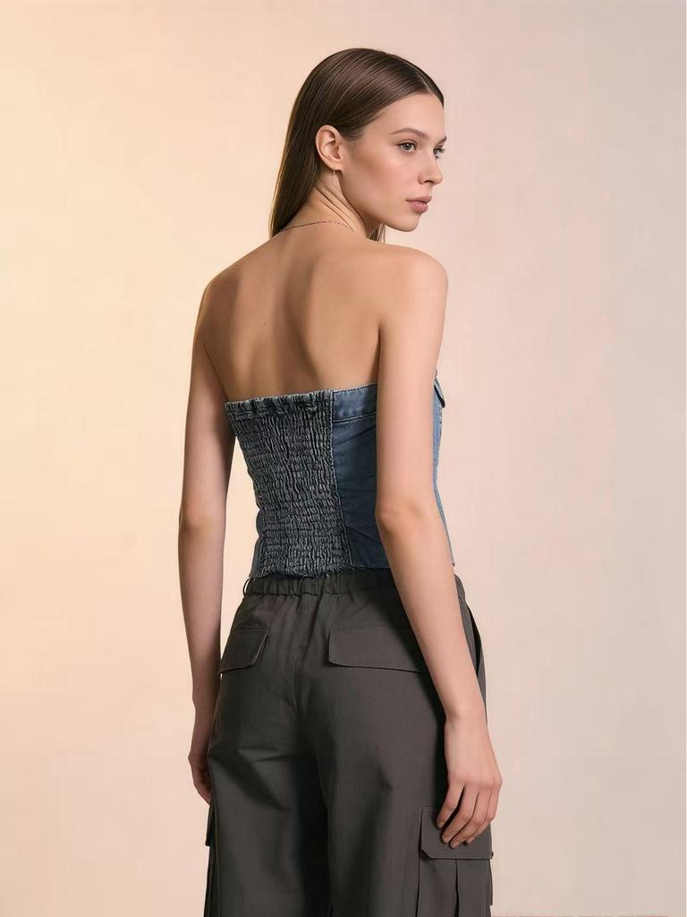 European and American Style Sexy Denim Tube Top for Women