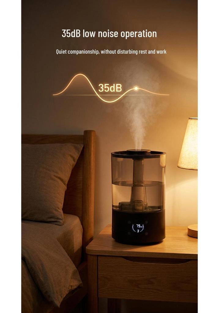 Smart Black Desktop Humidifier: Large Mist, Water Timing, Aromatherapy, Clear Tank for Home Bedroom