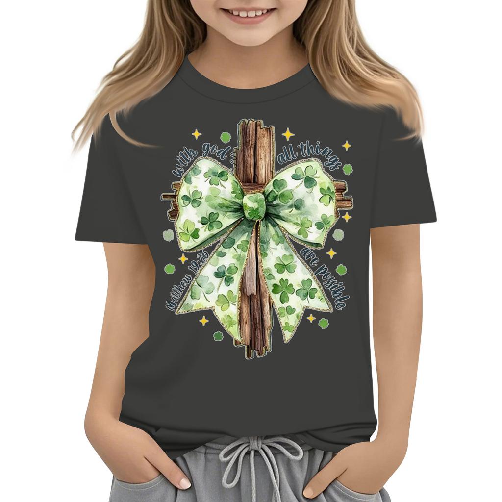 Children's Round Neck Casual Saint Patrick Printed Short Sleeve T-Shirt
