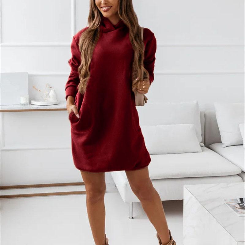 FiveFive Long Sleeve Sweatshirt Casual Dress Women Hoodie Fashion Loose Mini Dress Pockets