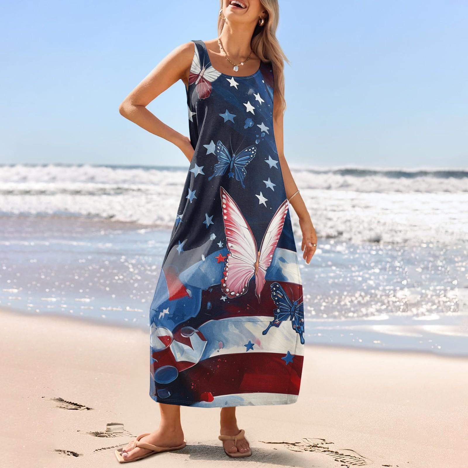 Женский повседневный длинный сарафан, летнее пляжное платье, круглый вырез, без рукавов, свободный сарафан S