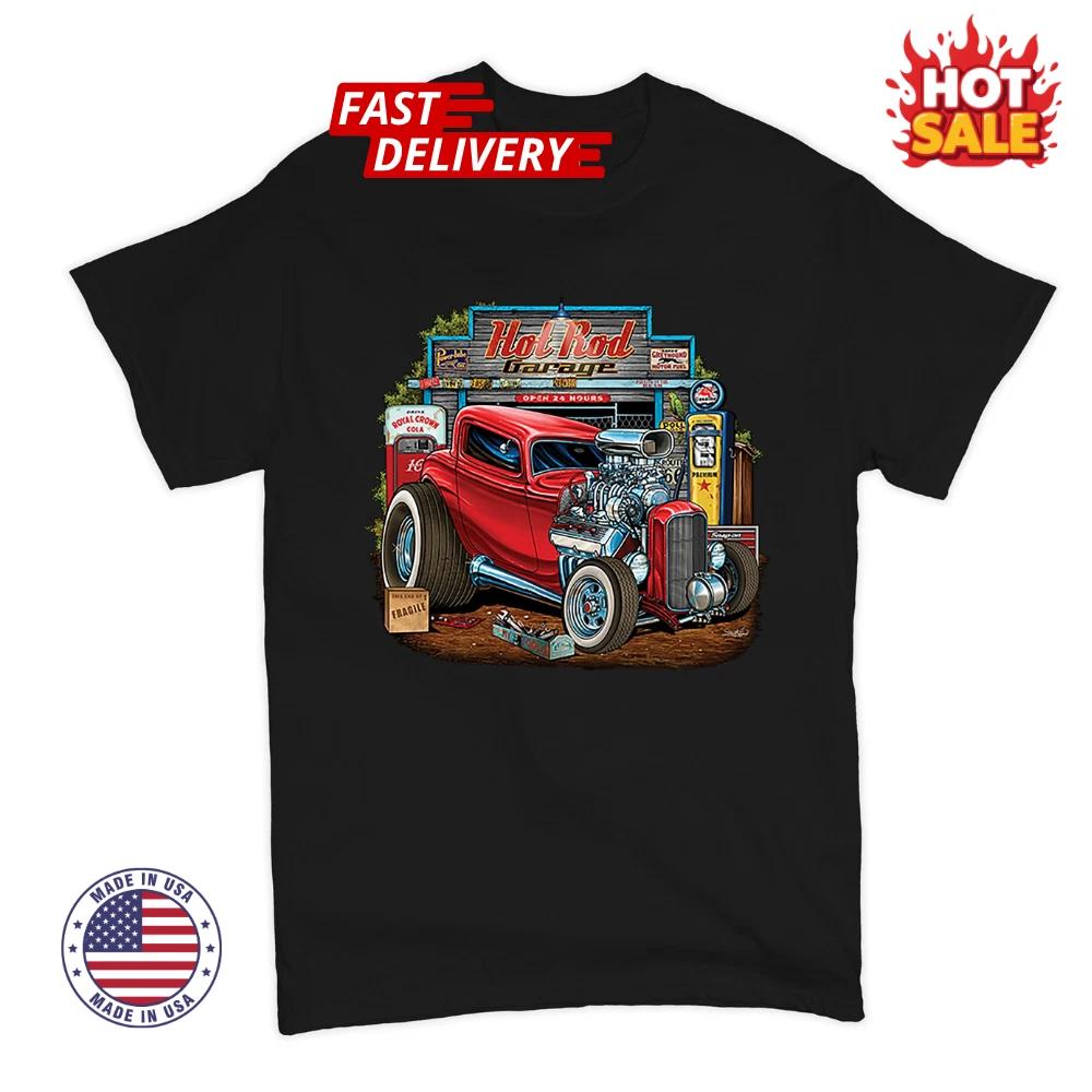 Hot Rod Garage T shirt Route 66 Retro Vintage Drag Racing Car Men s Inspired Tee L