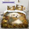 Bettwäsche mit Blätter- und Bichon-Muster, Heimdekoration, Geburtstagsgeschenk (1 Bettbezug + 2 Kissenbezüge, ohne Füllung)