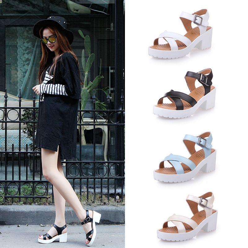 Women Shoes Egoddess Outdoor Buckle Slope Shoes Round Toe Platform High Heels Wedges Sandals