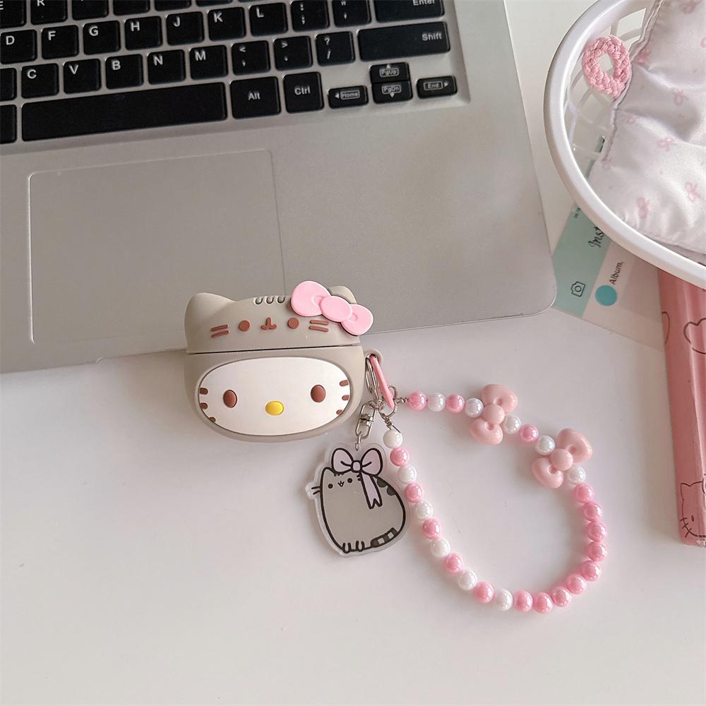 Kawaii 3D Hellokitty Headphone Case Silicone Shockproof Cover for Airpods Pro 2 Pro 3 Airpods 4 Case with Chain Charm