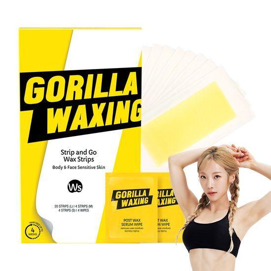 GORILLA WAX Strip & Go Wax Strips & After Waxing Serum Tissues (28 sheets)