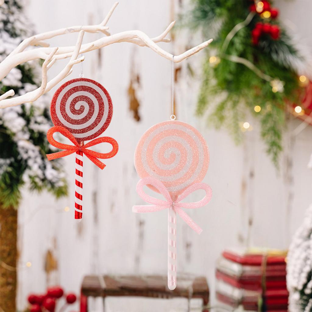 Christmas Decoration Supplies, Red Lollipop Pendant, Bow Simulation Candy, Children's Gift, Colored Candy