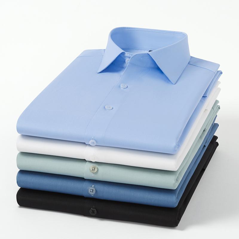 Jednokolorowe koszule z długim rękawem z włókna bambusowego dla mężczyzn, dopasowany krój, formalne, gładkie koszule, ubrania biurowe, miękkie, odporne na zagniecenia