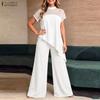 Women Lace Splice Short Sleeve Irregular Blouse And Long Pants Casual Two Piece Sets