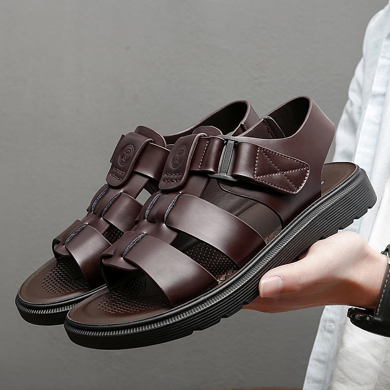 Модные летние мужские пляжные тапочки из натуральной кожи — фото 7