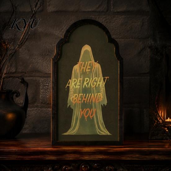 Halloween Ghost Mirror Light Up Mirror, Arched Wooden Frame Ghost/Grim Reaper Unique Gift for Soft Ambient Lighted Decorative Mantel, Home Party Decor