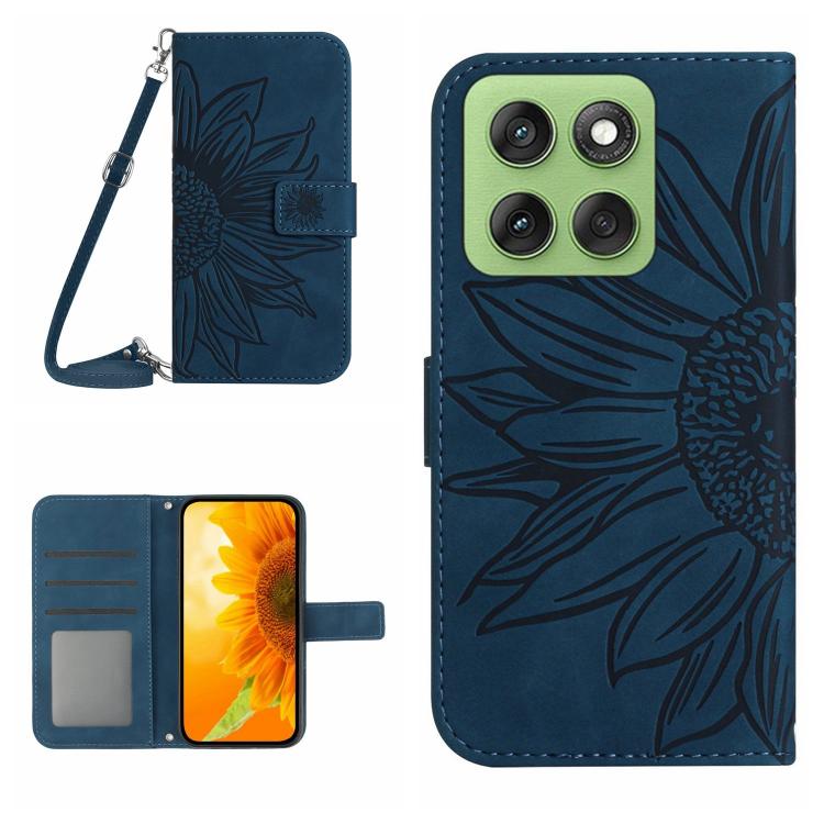 

For Motorola Edge 60 5G HT04 Skin Feel Sun Flower Embossed Flip Leather Phone Case with Lanyard For Motorola Edge 60 5G синій