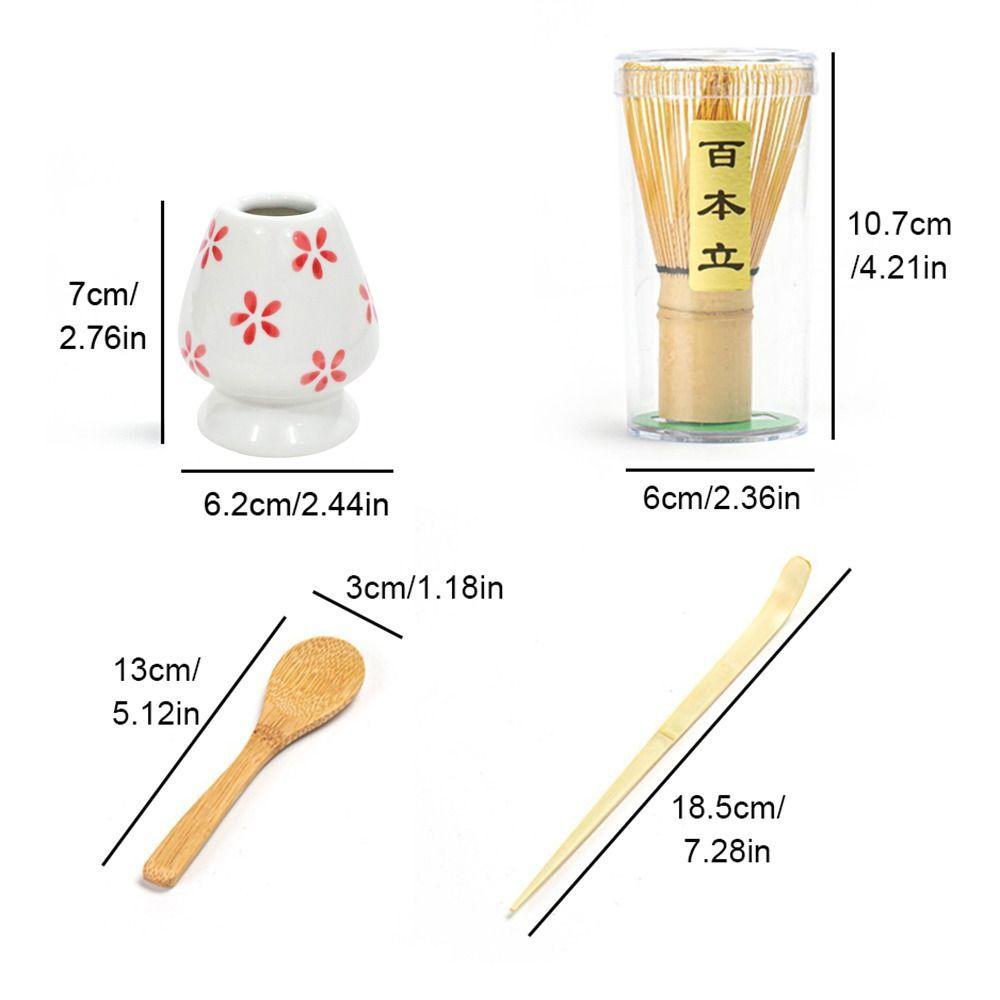 4PCS New Bamboo Ceramic Matcha Whisk Set Food Grade Safe Japanese Matcha Tea Set Traditional Reusable Green Tea Whisk Stirring