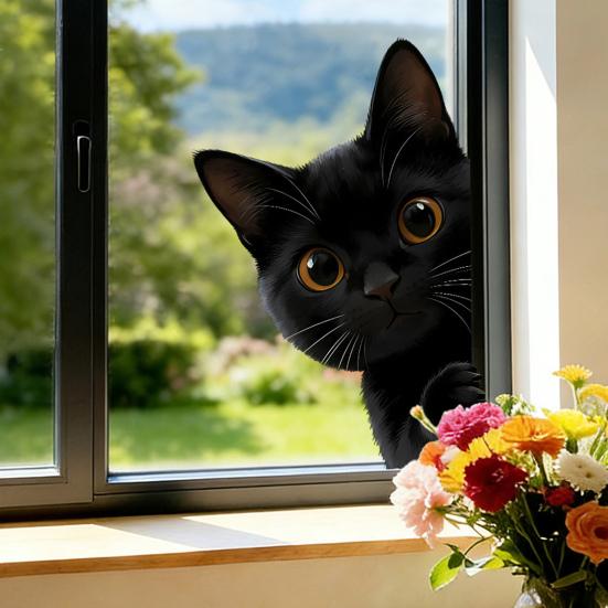 Adesivos de Janela de Animais Raposa Gato Guaxinim Desenho Animado Adesivos Estáticos Removíveis para Quarto de Crianças Sala de Estar Portas de Vidro Janelas