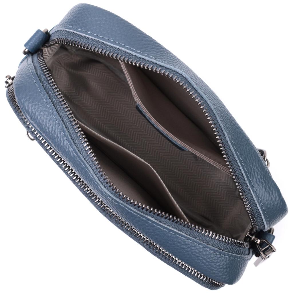 Original Women's Bag with a Patch Pocket Made of Genuine Leather Vintage 22641 Blue