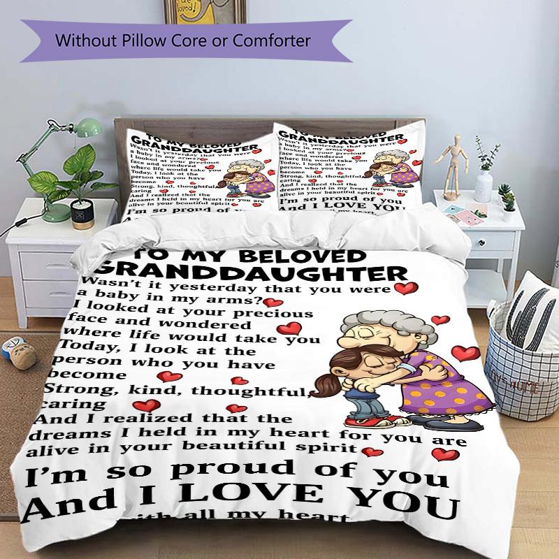 3pcs Grandma Granddaughter Quotes Duvet Cover Set, Cover For Bedroom Guest Room (1 Duvet Cover + 2 Pillowcase, Without Quilt), Yy250922170