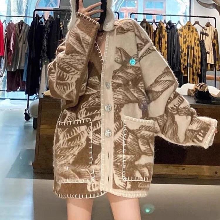 Vintage Knitted Oversized French Lazy Style Sweater Coat for Women