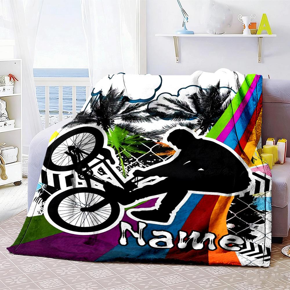 Customize Your Name Home Blankets Bmx Bike Adventure Comfortable Soft Lightweight Allseason Multipurpose Blanket For Picnics Sofas Offices Beds Living