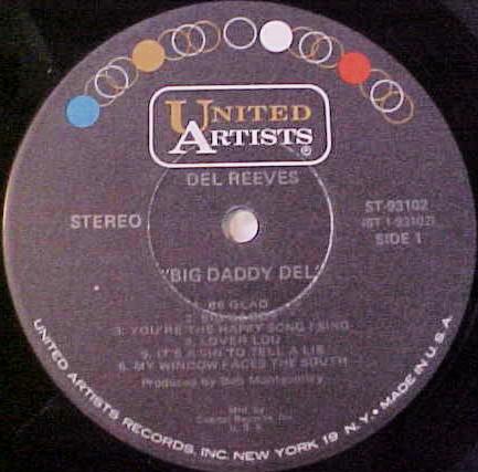 

LP Record DEL REEVES - Big Daddy Del ST93102 United Artists 1970 US Country Used