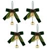 Christmas Tree Decoration Set of 4 Bowknot Bells Ornament with Pinecones, Foliage, Gilded Leaves, and Hanging Cord