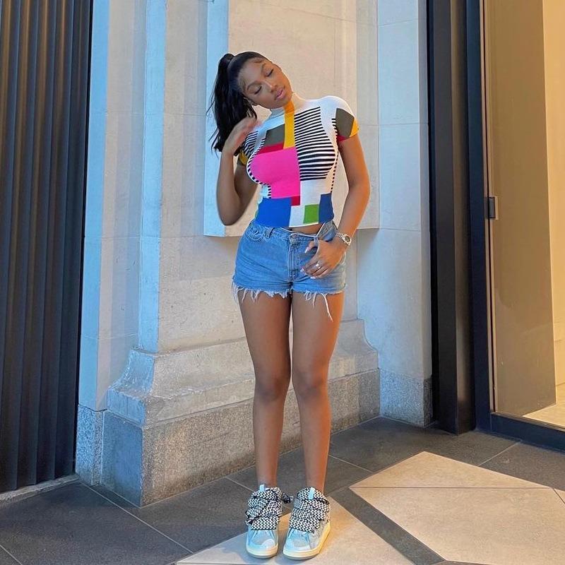 Women's Pullover Short Sleeve Fashion Printed Round Neck Slim T-shirt