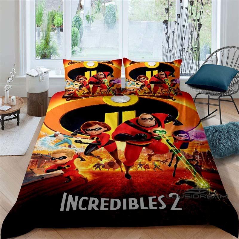 

Cartoon The Incredibles pattern duvet cover and pillowcase bedding set, suitable for adult men s and women s bedroom decor, 135X200cm