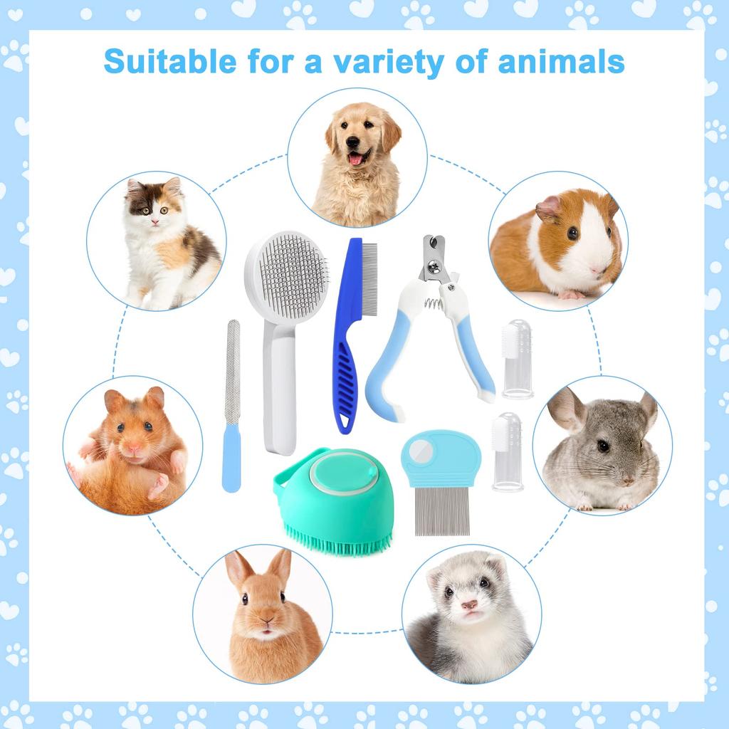 8-piece cat brush beauty set pet self-cleaning set with pet nail clippers and files flea comb pet shower brush